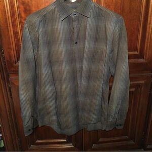Blue Pronto Uomo Brown and Blue plaid button up cotton long sleeves shirt XL